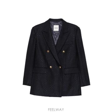 26 FW 산드로 라인스톤 장식 더블 브레스티드 블레이저 SFPVE01406 TP459596735