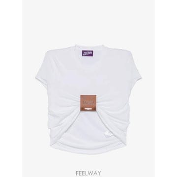 26 FW 장폴고띠에 레더 태그 주름 티셔츠 2604WTO522J076 TP457545303