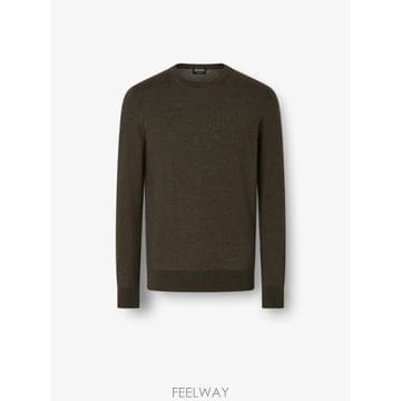 26 FW 제냐 다크 올리브 그린 멜란지 캐시세타 크루 넥 탑 UIJ00A4110 TP458442922