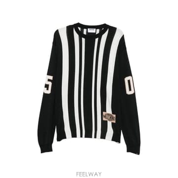 26 FW 모스키노 세로 스트라이프 로고 디테일 스웨터 A09370206 TP455760467