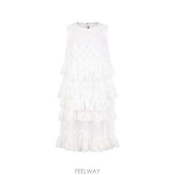 26 FW 꼼데가르송 체크 패턴 러플 미니 드레스 RQO001S262WHITE TP454520250