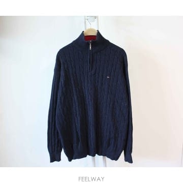고홍닷컴/N-10059/타미힐피거 정품 남성용 꽈배기 반집업 니트 M