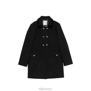 26 FW 산드로 벨벳 트리밍 더블 브레스티드 코트 SFPOU00875 TP459408769