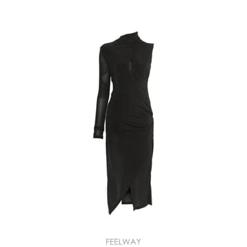 26 FW PINKO 캐딜락 비대칭 컷아웃 미디 드레스 107558A2GS TP456478789
