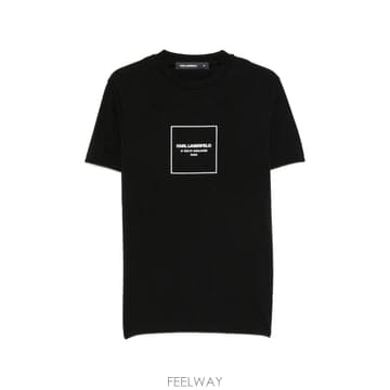 26 FW 칼라거펠트 로고 프린트 크루 넥 코튼 티셔츠 755033563221 TP457342310