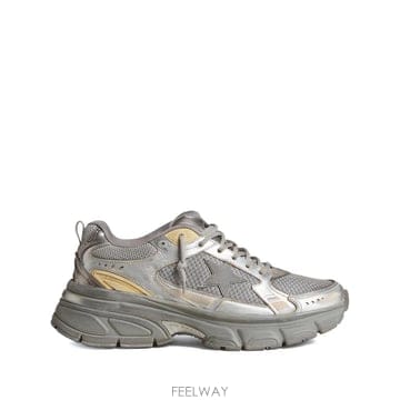 26 FW Golden Goose 라이트스타 메탈릭 레더 앤 실버 메시 그레이 스타 GMF00724F0064