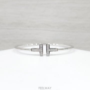 [럭스유] (새상품) 티파니앤코 T 다이아몬드 와이어 화이트골드 브레이슬릿 M 60010748
