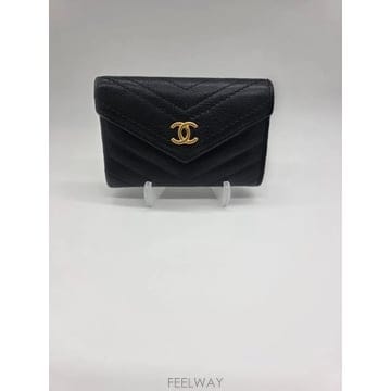 CHANEL | 샤넬 클래식 플랩 카드지갑 캐비어 쉐브론 AP0214