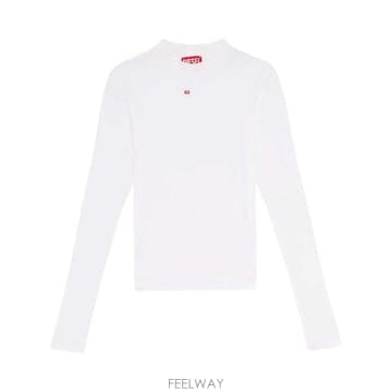 26FW 디젤 T 목키 Ls 마이크로디브 모크넥 립드 티셔츠 A103990BLAN 100