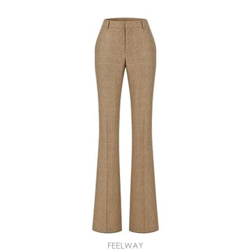 26FW 생로랑 프린스 오브 웨일즈 체크 플레어 팬츠 A000KTY3L61 2242 BEIGE MARRON