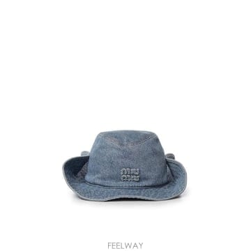 26FW 미우미우 드릴 로고 카우보이 햇 5HC221 2G9UF0013 AZZURRO