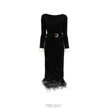 셀프포트레이트 black chenille knit feather midi dress 1233183401600