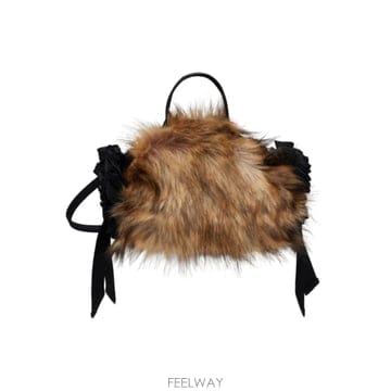 시몬 로샤 브라운 미니 퍼 더블 리본 로제트 토트백 BAG223B 0815 FAUX FUR TP8782026