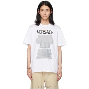 26 FW 베르사체 화이트 라 콜로나 티셔츠 232404M213002
