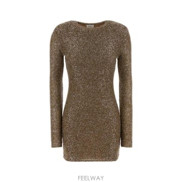 Saint Laurent [X45]���ζ� A000SZY77NU 2019 ���� ���ǽ� �� �̵� �̴� �巹�� Embellished fab[X45]���ζ� A000SZY77NU 2019 ���� ���ǽ� �� �̵� �̴� 