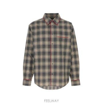 26 FW 마르니 배색 파이핑 베이지 앤 라이트 브라운 데그라데 체크 셔츠 CUMU0394ISUTC715 T