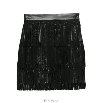 26 FW 칼라거펠트 라인스톤 장식 프린지 미니 스커트 B1W12012999 TP458799596
