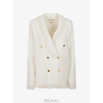 26 FW Elisabetta Franchi 프린지 트리밍 더블 브레스티드 블레이저 MK37R67E2193