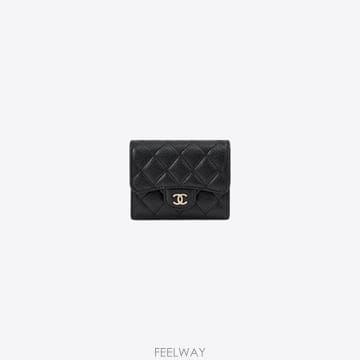 샤넬 그레인드 샤이니 카프스킨 & 골드메탈 클래식 스몰 플랩 반지갑 블랙 AP0229 B10583 C3906
