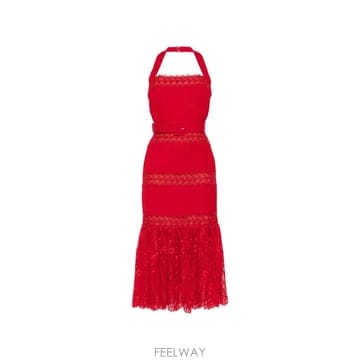 26 FW 셀프포트레이트 레드 리넨 혼방 레이스 미디 드레스 AW26132M TP456585249
