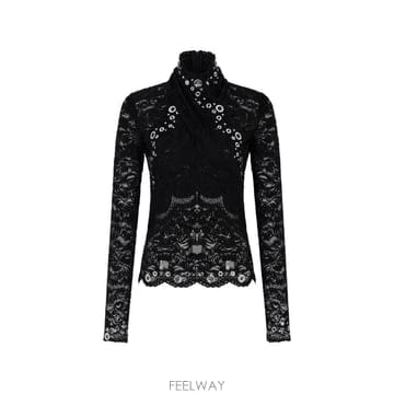 26 FW 라반 실버 아일렛 디테일 블랙 레이어드 레이스 긴소매 탑 26HJTO329PA0170 TP4596