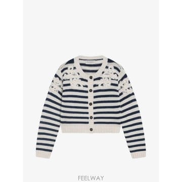 Ermanno Scervino 26 FW �������뼳��� stripe pattern floral embroidered cardigan D4926 FW �������뼳��� stripe pattern floral embroidered