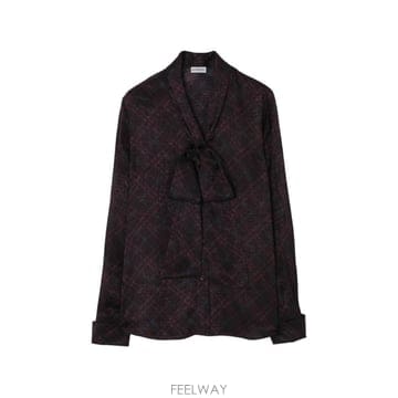 당일배송 버버리 체크 실크 혼방 스카프 블라우스