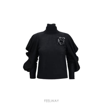해외 이태리배송 AW26 블루마린 여성 꽃 브로치가 달린 하이넥 스웨터 RF6179MA313_22222