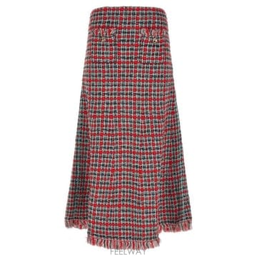 셀프 포트레이트 체크 A라인 미디 스커트 AW26146MSKR RED TP979805922