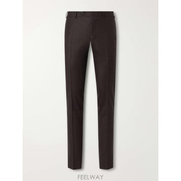 26 FW CANALI 브라운 슬림 핏 테이퍼드 울 플란넬 수트 팬츠 TP582107939
