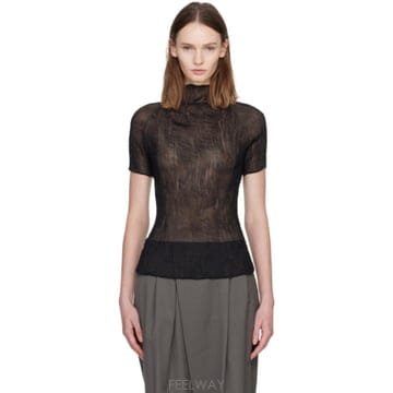 26 FW Issey Miyake 블랙 쉬폰 트위스트 탑 271809F110003