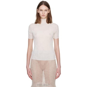 26 FW Issey Miyake 화이트 쉬폰 트위스트 탑 271809F110001