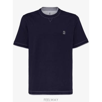 26 FW 브루넬로 쿠치넬리 로고 자수 콘트라스트 트리밍 티셔츠 M0B137451GCB422 TP455394