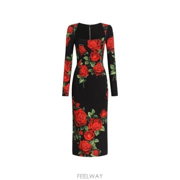 26 FW 돌체앤가바나 로즈 프린트 샤르뫼즈 미디 드레스 F6AWBTFSA9R TP459589556