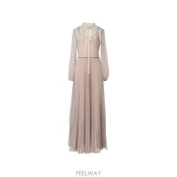 26 FW 파비아나필리피 레이스 칼라 플리츠 맥시 드레스 ABD216F127M3440000 TP4559024