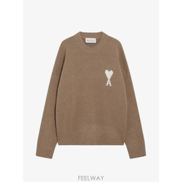 26 FW 아미 beige crewneck alpaca sweater with Ami de Coeur UKS
