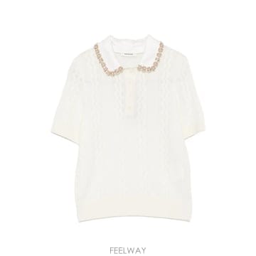 26 FW 산드로 크리스털 장식 포인텔 니트 폴로 셔츠 SFPPU02921 TP458906055