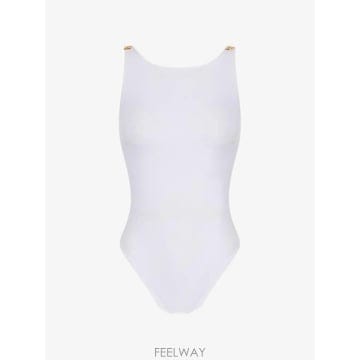 26 FW Elisabetta Franchi 주얼 로고 크레이프 저지 패브릭 바디수트 BO05067E2 TP
