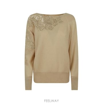 26 FW 에르마노설비노 레이스 장식 크리스털 디테일 스웨터 D495M331APCTPYU20738 TP457