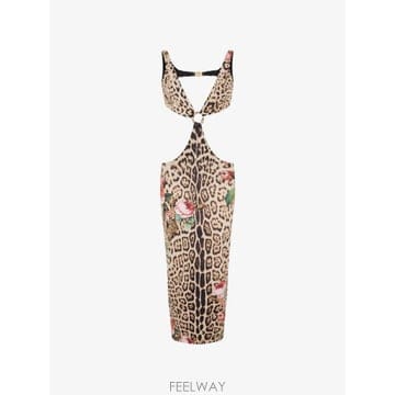 26 FW 로베르토 카발리 레오파드 프린트 미디 드레스 XQW036HVT24 TP456144846