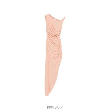 26 FW Elisabetta Franchi 비대칭 드레이프 미디 드레스 AB90661E2EA1 TP4581