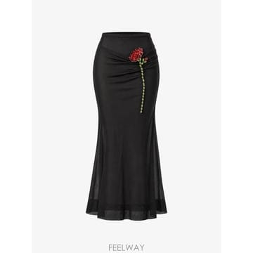 26 FW 시몬 로샤 crystal embellished ruched maxi skirt 31421223 T