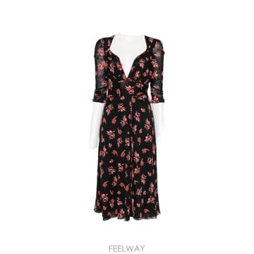 26 FW 다이앤본퍼스텐버그 Carmen floral print ruched sleeve midi dress