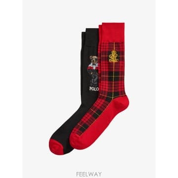 26 FW 폴로 랄프로렌 폴로 베어 타탄 프린트 양말 세트 2p 449P22333001 TP458022726