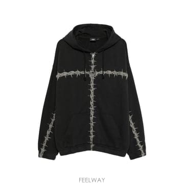 26 FW  바브드 와이어 프린트 후드 집업 VN000TWYBLK1 TP459010214