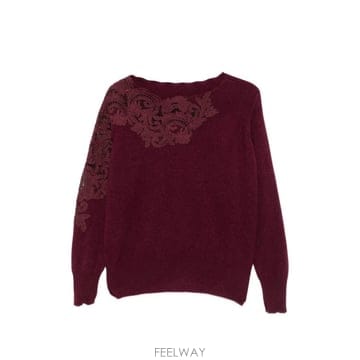 26 FW 에르마노설비노 레이스 장식 보트 넥 니트 탑 D495M331APPYU TP456317044