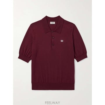 25 F/W 셀린느 트라이엄프 슬림핏 크롭 로고-엠브로이드 코튼 폴로 B0081673447