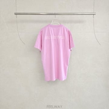 발렌시아가 업사이드 다운 엠브로이드 로고 티셔츠 핑크 XS 8105935