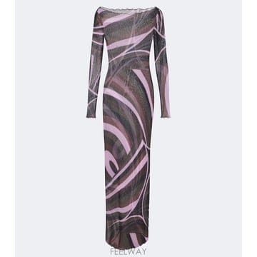 26 FW Pucci Iride 시어 튤 맥시 드레스 TP582204247