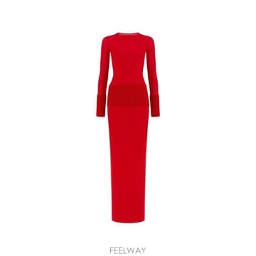 알라이아 Ribbed waist long sleeve maxi dress 12332484657416 TP72